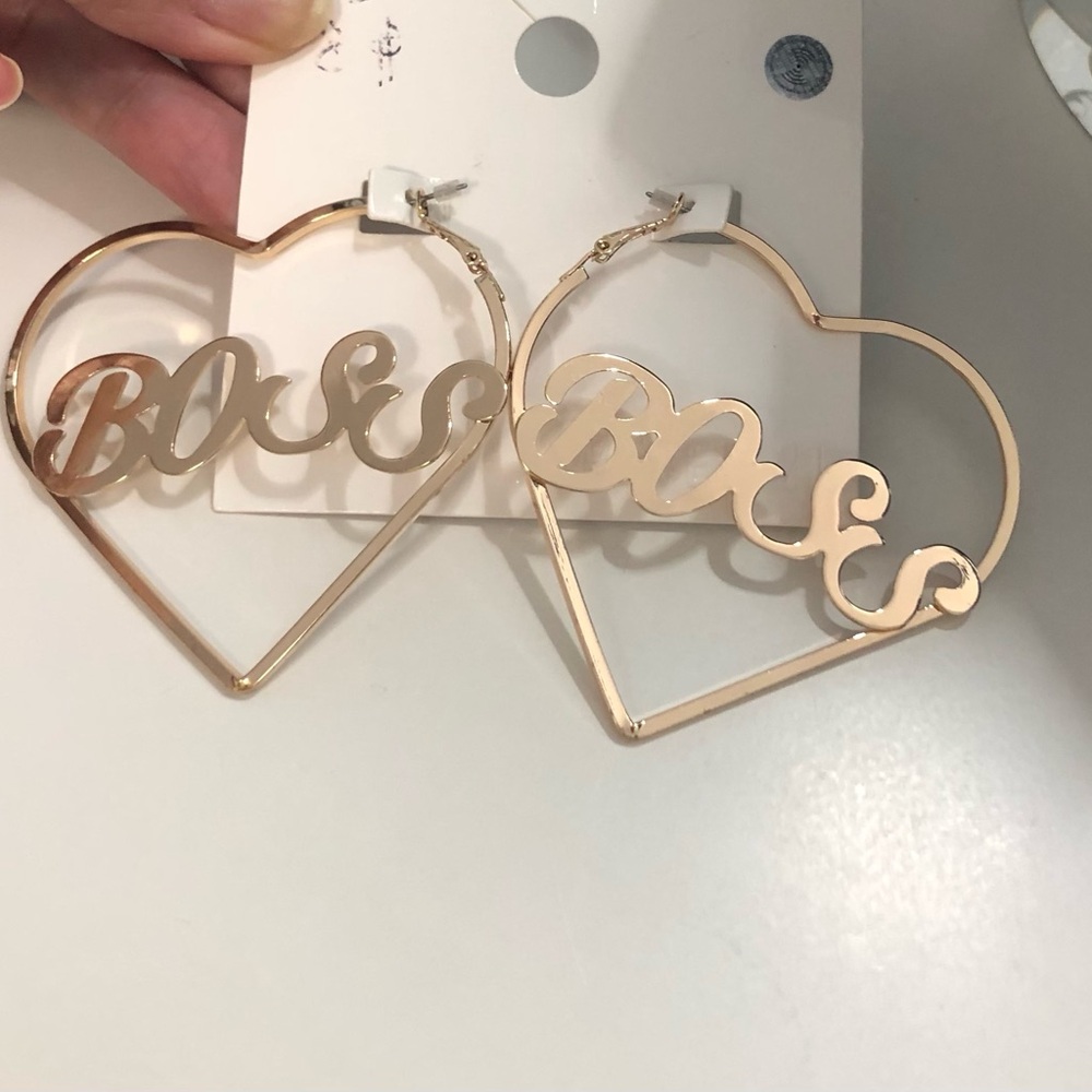 Heart shaped “Boss” hoop earrings Large size